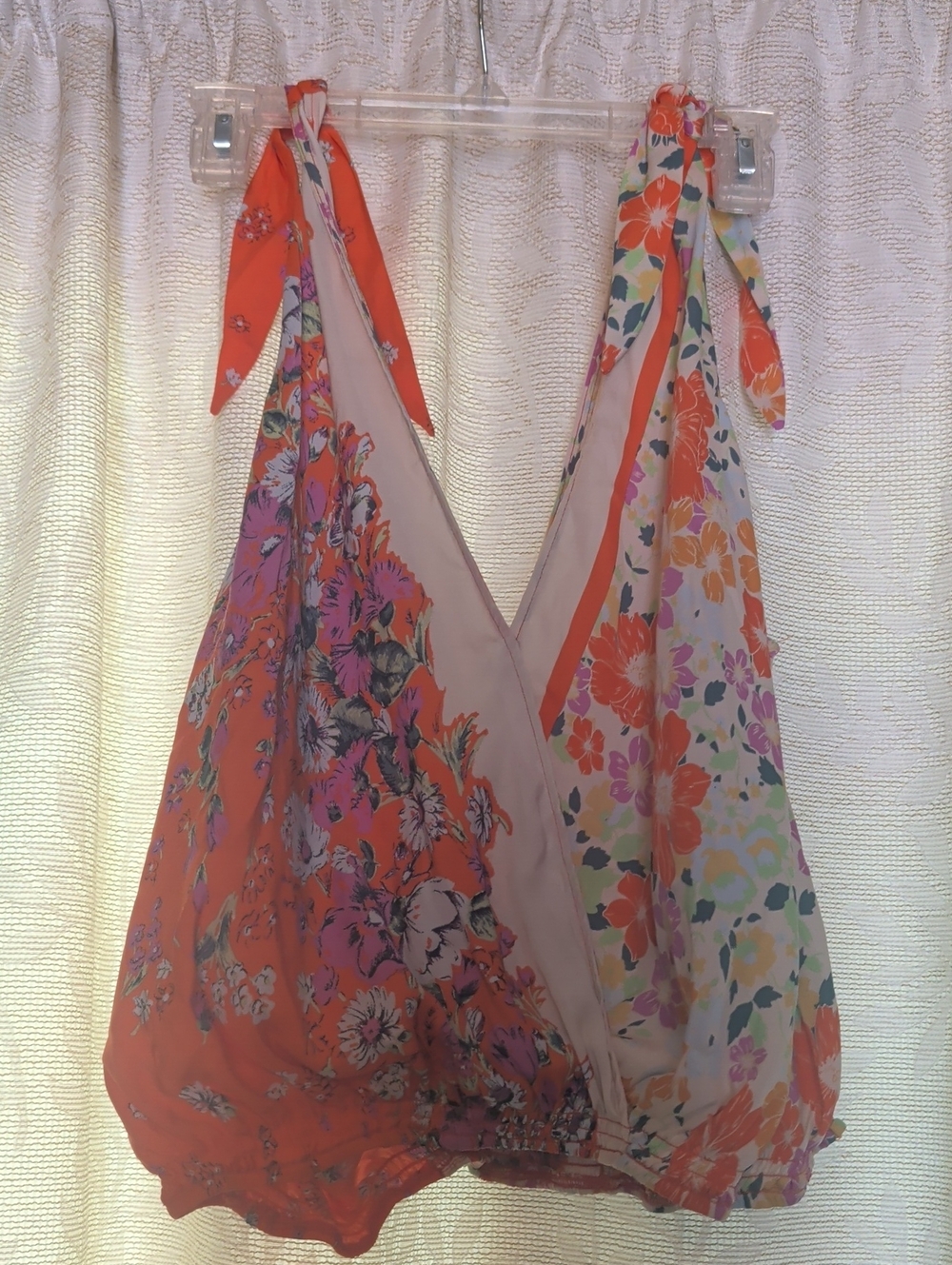 Free People Orange & Cream Floral Tie-Shoulder Halter